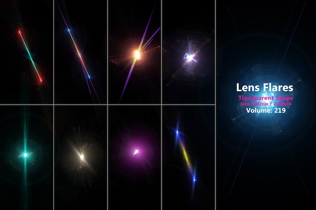 Lens flares realistic colored set isolate