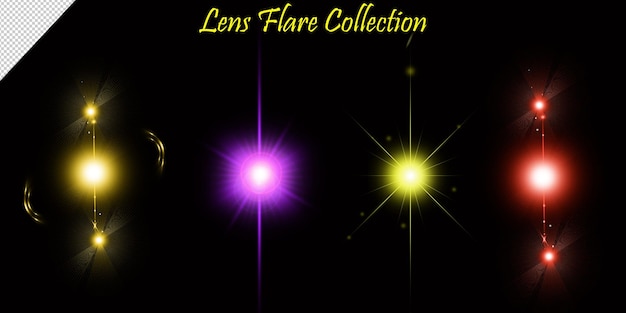 Lensflare en gloeiende reeks lichteffecten kleurrijke lensflare-collectie