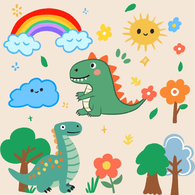 Lente dinosaurus sticker illustratie voor kinderen