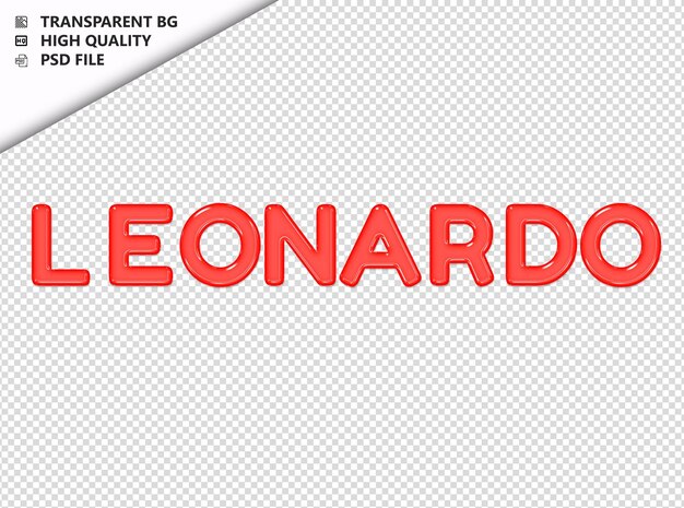 Leonardo typography red text glosy glass psd transparent