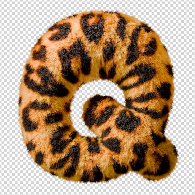 PSD leopard fur 字母 q 隔離在透明的背景上