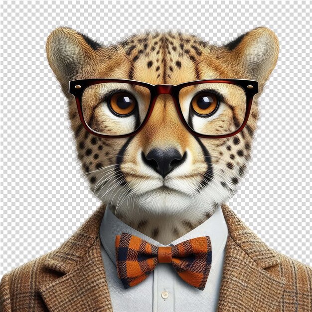 PSD a leopard head with glasses and a tie with a leopard on it