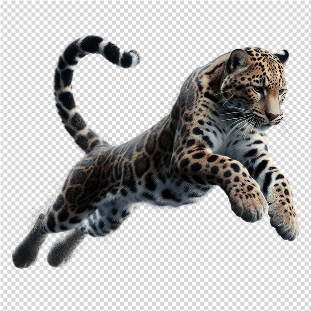 PSD una leoparda sta saltando su uno sfondo trasparente