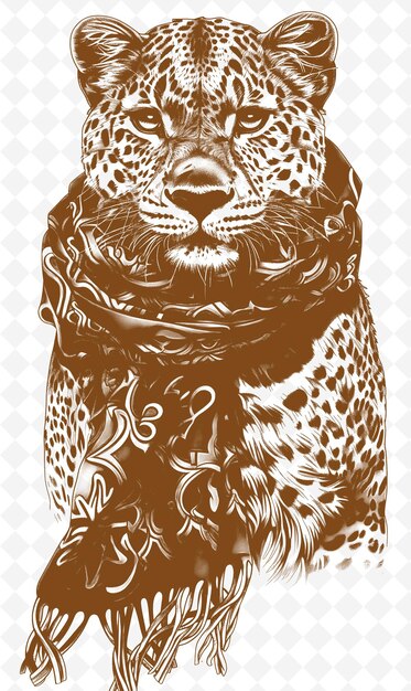 PSD leopard met een zijden sjaal en een luxe uitdrukking poster dieren sketch art vector collecties