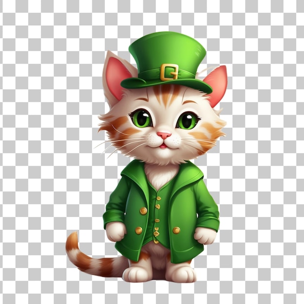 PSD leprechaun cat wearing green leprechaun costume on transparent background