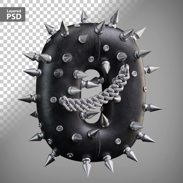 PSD leren 3d-nummers met metalen spikes en ketting