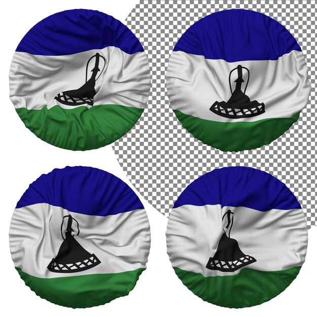 PSD bandiera del lesotho di forma rotonda isolata con diversi stili di ondulazione, bump texture, rendering 3d