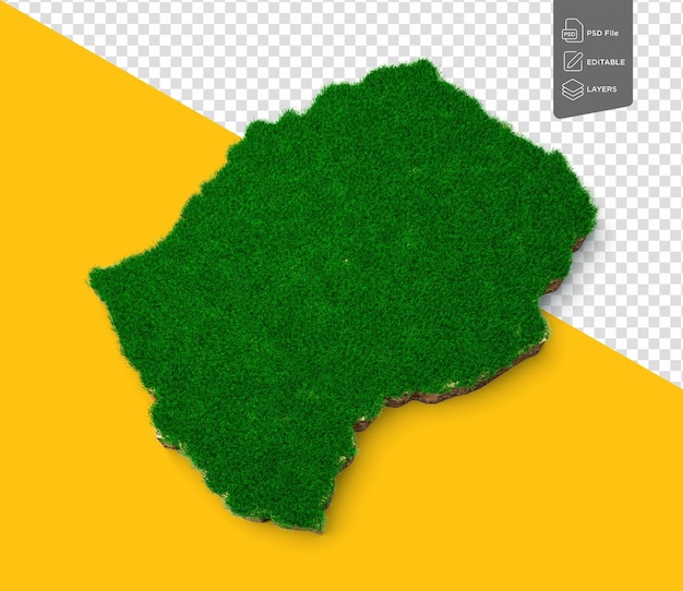 Lesotho Mapa gleby Geologia terenu Przekrój poprzeczny z zieloną trawą i skałą Tekstura podłoża Ilustracja 3D
