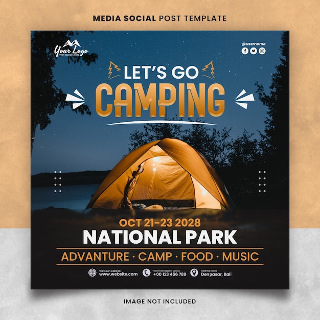 PSD lets go camping media social post szablon