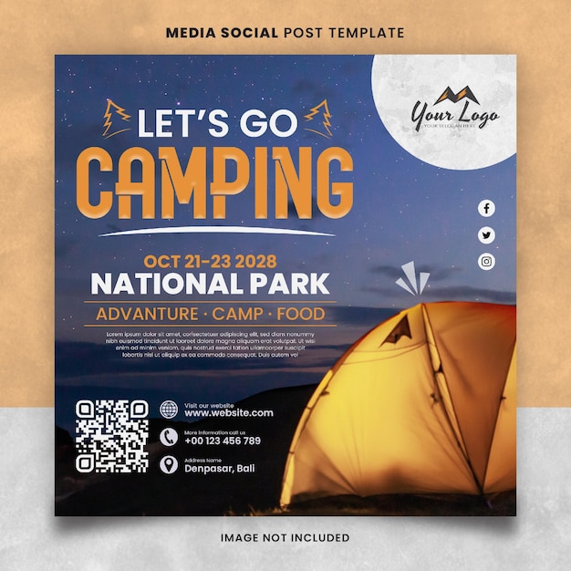 Шаблон поста в социальных сетях lets go camping media