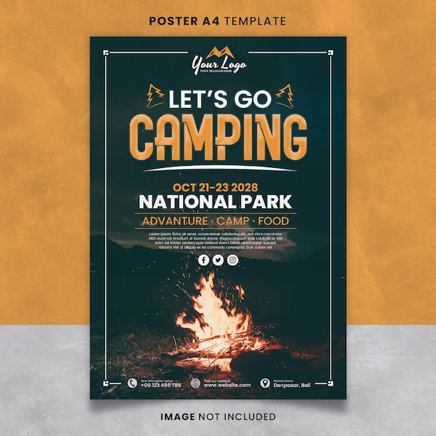 Lets go camping poster of banner template klaar om af te drukken
