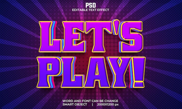 PSD lets play 3d editable text effect premium psd with background