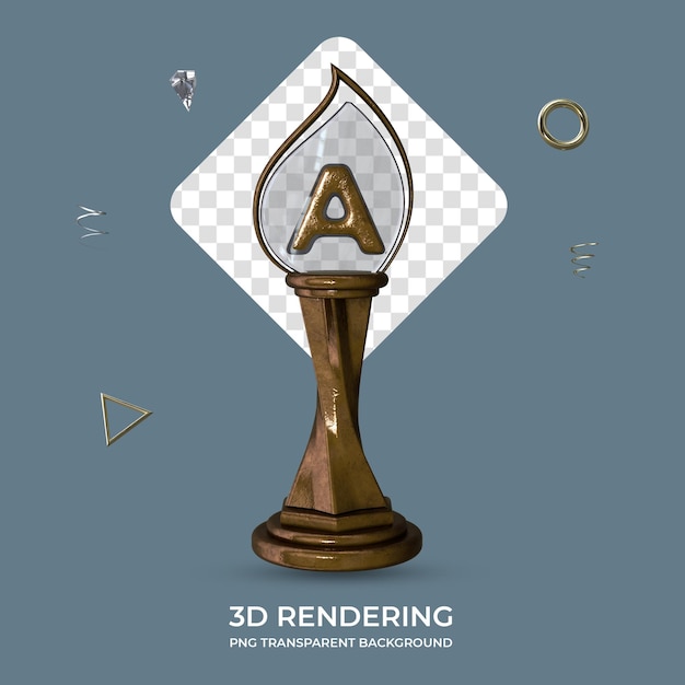 Letter a bronzen trofee 3d render transparante achtergrond