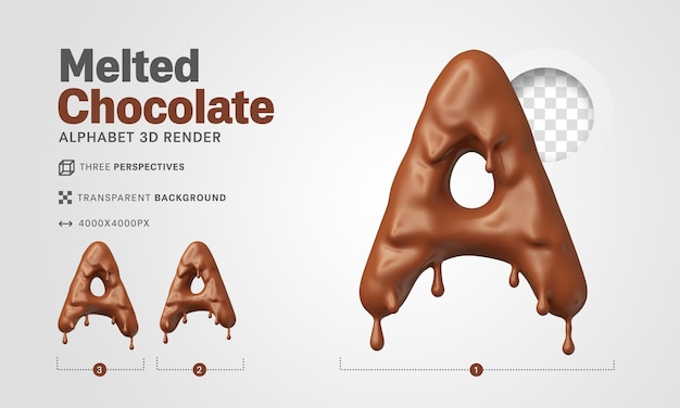 Letter A in gesmolten chocolade 3d render voor paascomposities