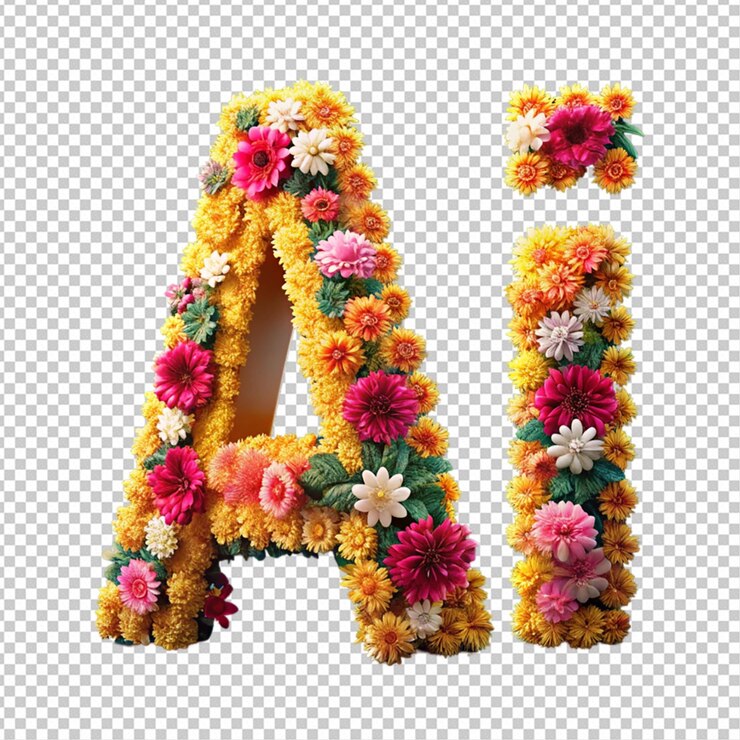 PSD letter ai with pink flower elements flower made png