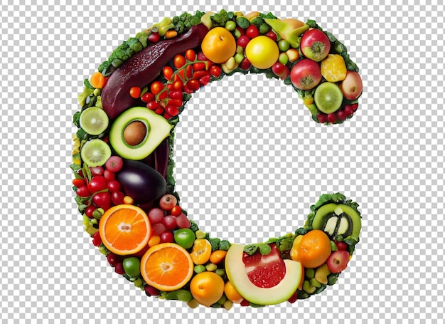 Letter of alphabet made of many fruits