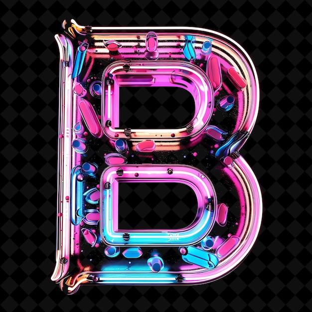 PSD letter b embed with neon led tube light en kleurrijke plastic neon color y2k typo art collections