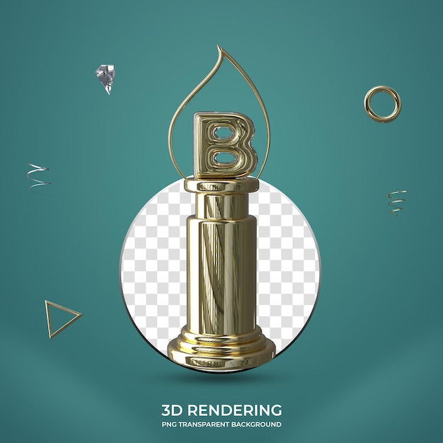 PSD letter b gouden trofee 3d nummer transparante achtergrond