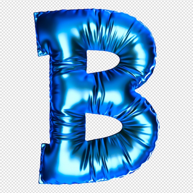 PSD the letter b made of shiny blue foil.