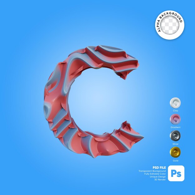 Lettera C 3D Alphabet Wave Style