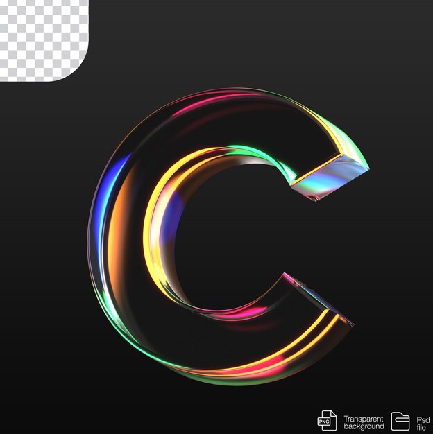 Letter c in glass style transparent and psd file