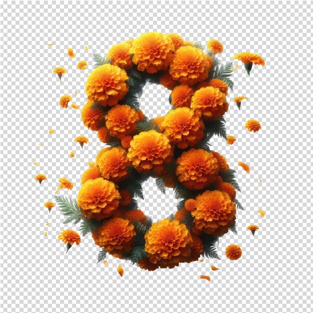 PSD the letter c is drawn with orange flowers