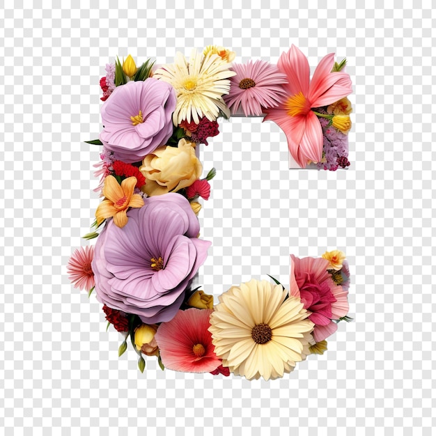 PSD letter c with flower elements flower made of flower 3d isolated on transparent background