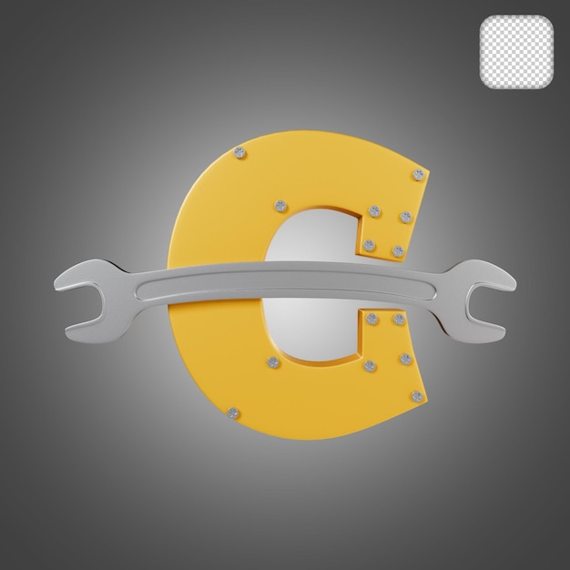 PSD letter c with wrench 3d illustration