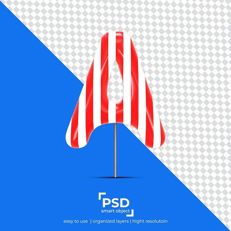 PSD 격리된 배경에서 사실적인 모양으로 만들어진 letter a candy 최고의 3d 글꼴