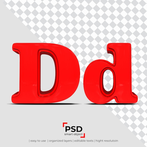 PSD Буква d 3d шрифт из реалистичного 3d прозрачного фона