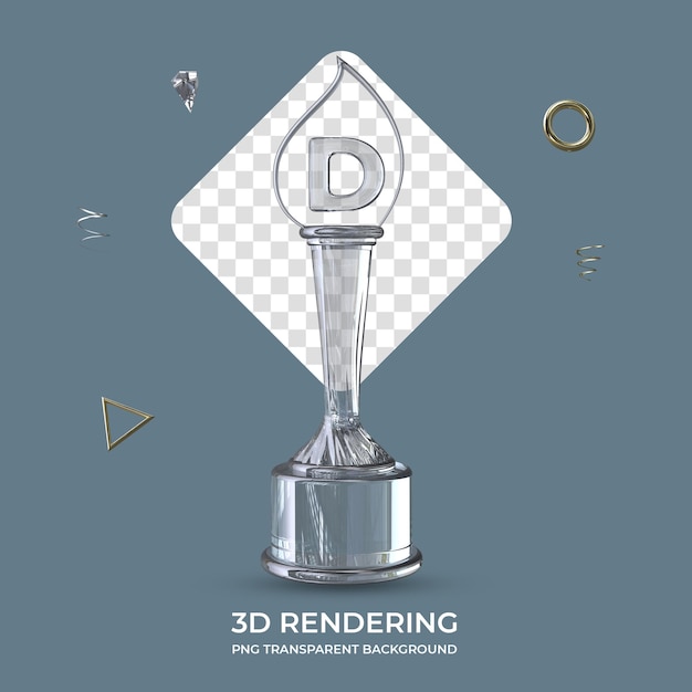 PSD letter d diamond trophy 3d-rendering transparante achtergrond