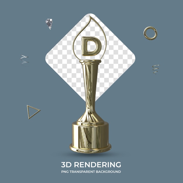 PSD Буква d золотой трофей 3d рендеринг прозрачный фон
