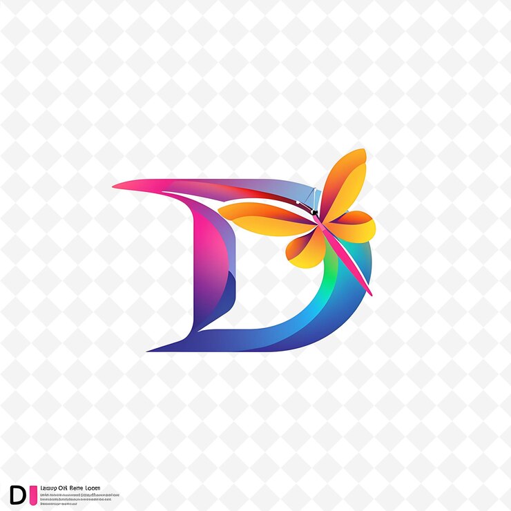 PSD 文字dとグラディエントのロゴデザインスタイルとdを自然に形作った抽象ベクトルコレクション