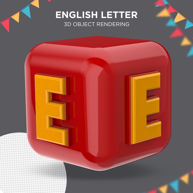 PSD letter e on box dice text 3d rendering