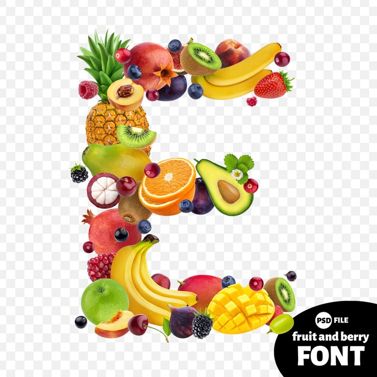 PSD letter e, fruit lettertype symbool