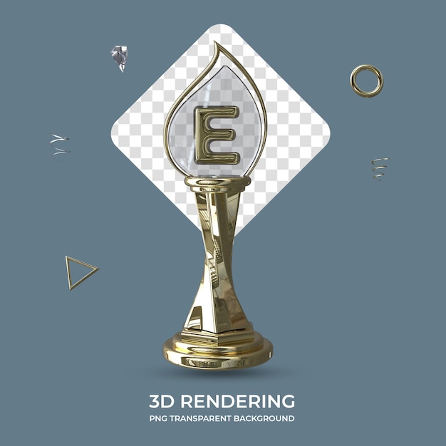 PSD letter e gold trophy 3d render transparent background