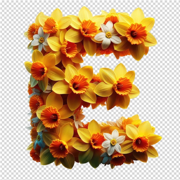 PSD the letter e is made of flowers