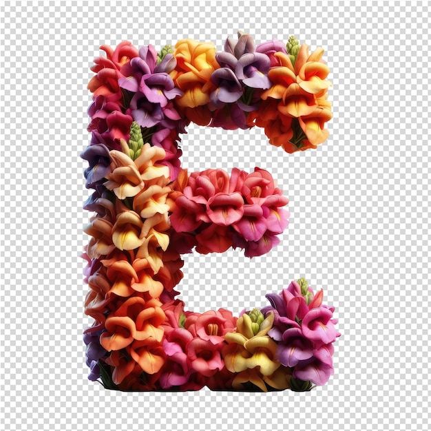 PSD a letter e made from flowers