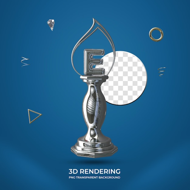 PSD lettera e silver trophy 3d numero sfondo trasparente