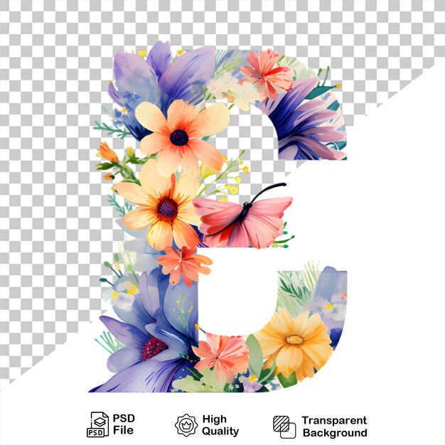 Letter e with flower isolated on transparent background include png file