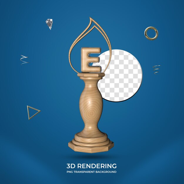 Letter e wooden trophy 3d number transparent background