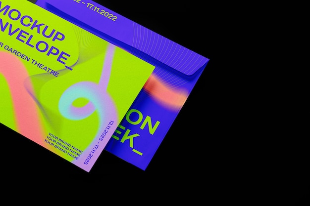 PSD letter and envelope mock-up with neon color