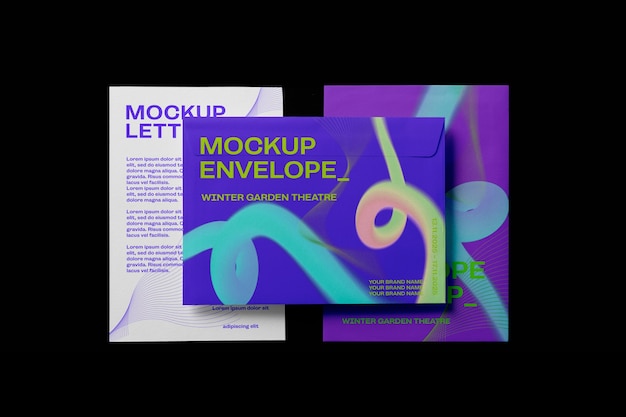 PSD letter and envelope mock-up with neon color