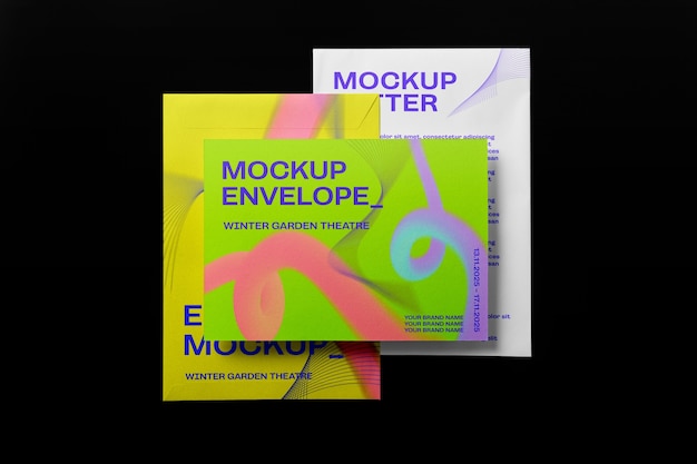 Letter and envelope mock-up with neon color