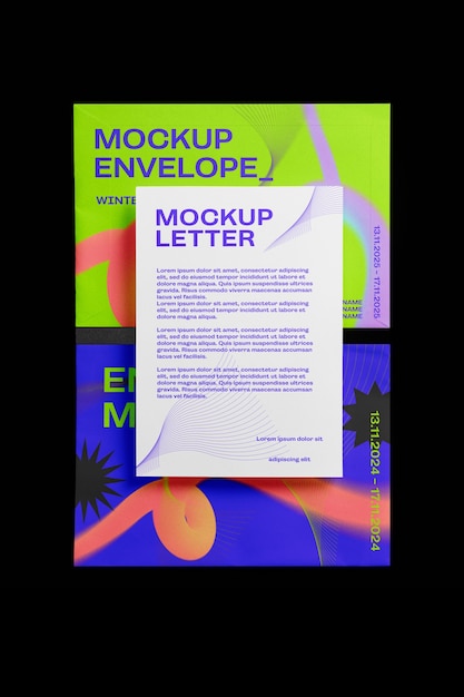 PSD letter and envelope mock-up with neon color