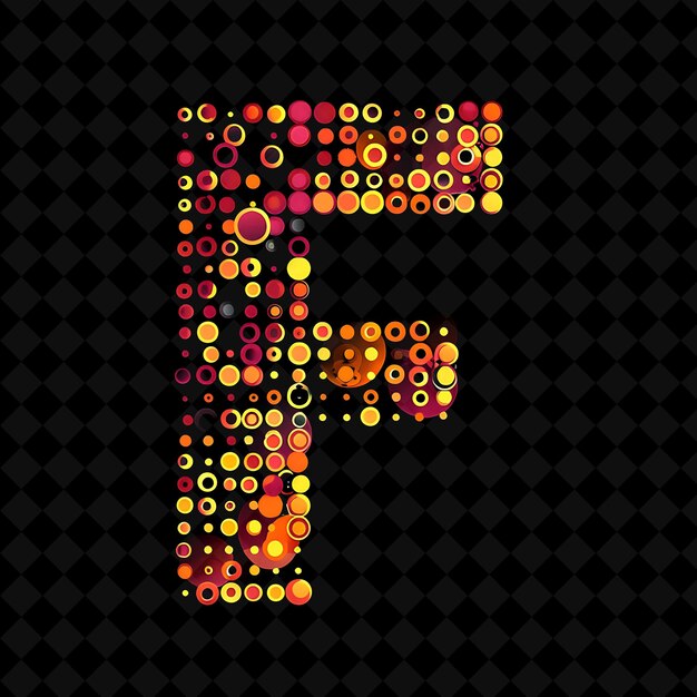 PSD letter f decorated with neon circular dot patterns matched w neon color y2k typo art collections