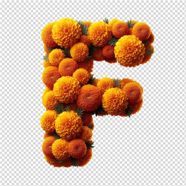 PSD the letter f is made by orange flowers