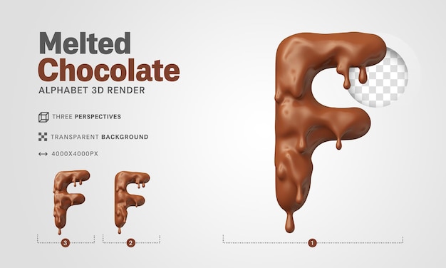 Letter f in melted chocolate 3d render for easter compositions