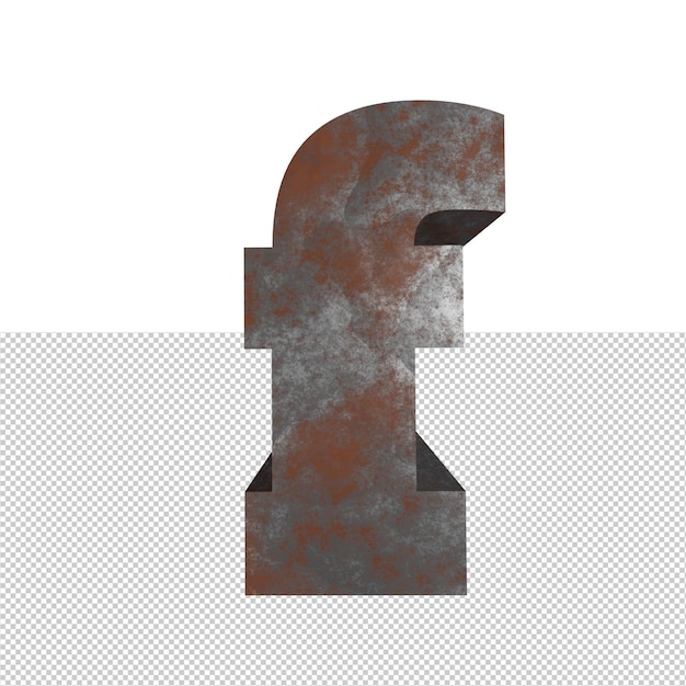 Letter f rusty iron text effect 3d render