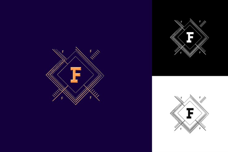 PSD letter f with geometric logo design style with f shaped into illustration logo vector designs